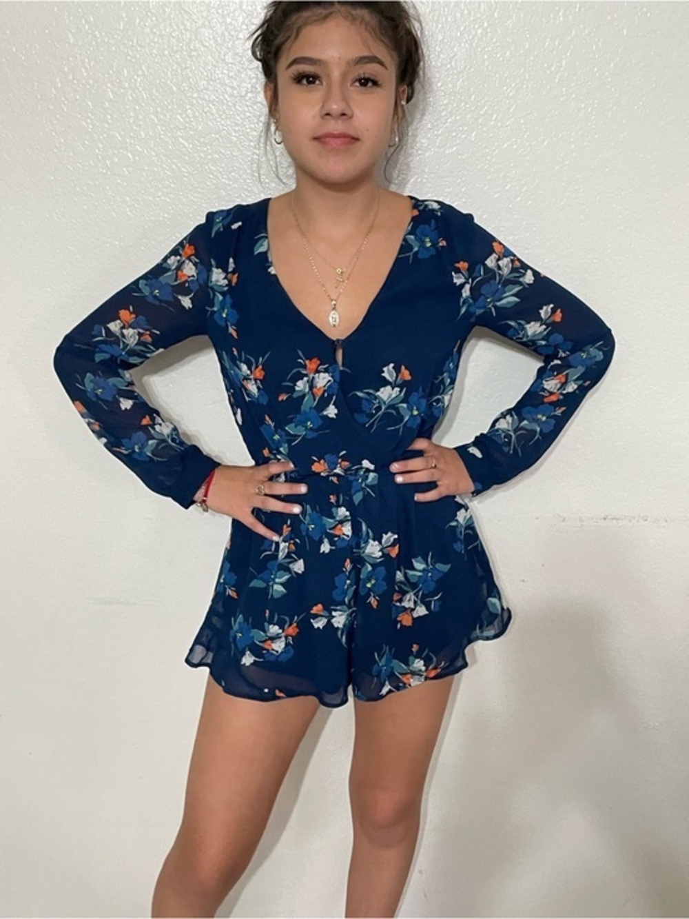 Navy Floral Long-Sleeve Romper
